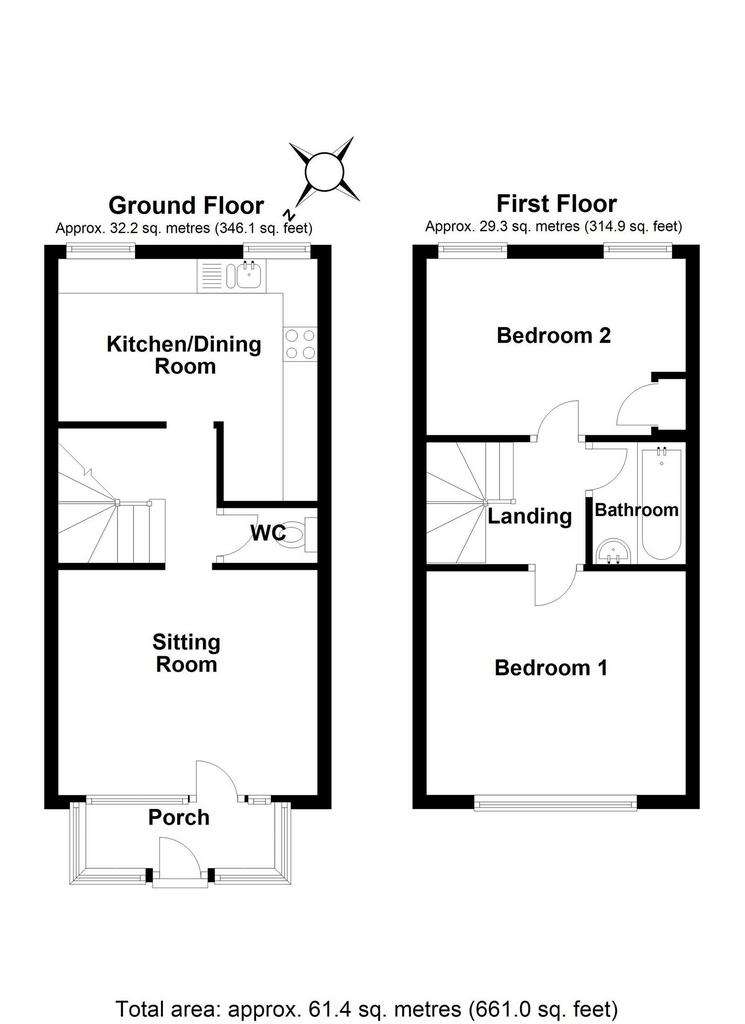 2 bedroom house to rent - floorplan