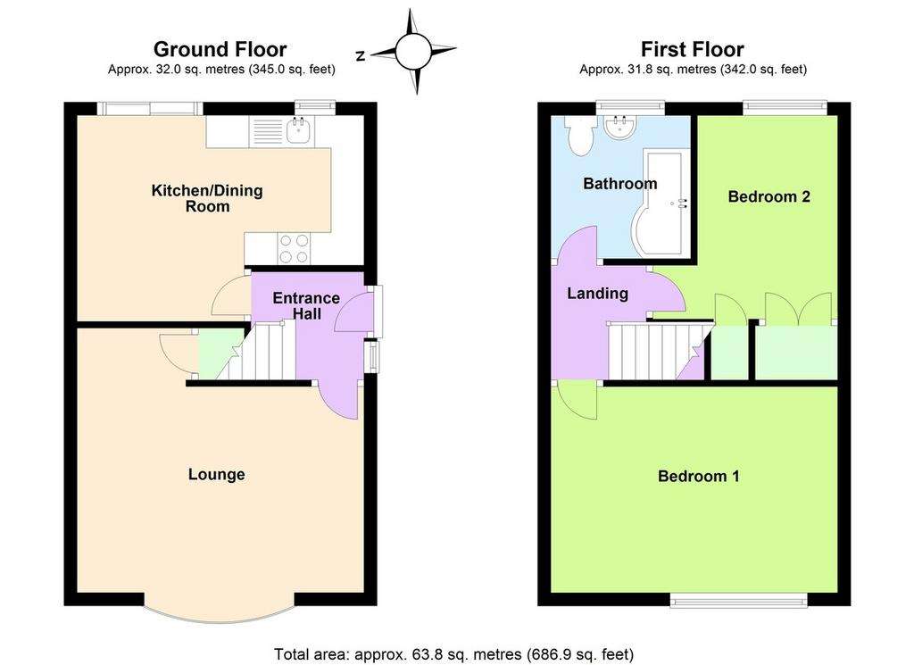 2 bedroom semi-detached house for sale - floorplan