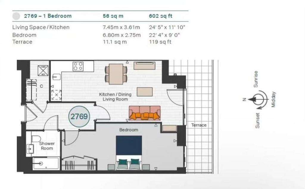 1 bedroom flat to rent - floorplan