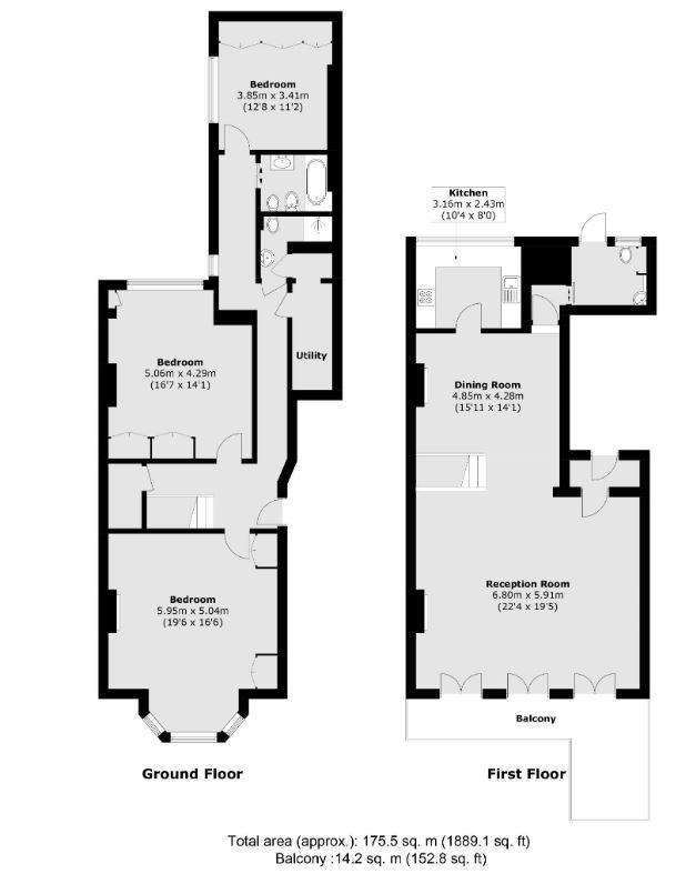 3 bedroom flat to rent - floorplan