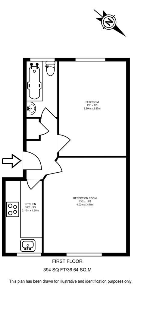 1 bedroom flat to rent - floorplan