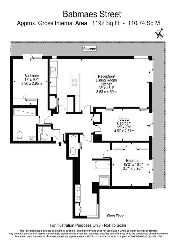 3 bedroom flat to rent - floorplan