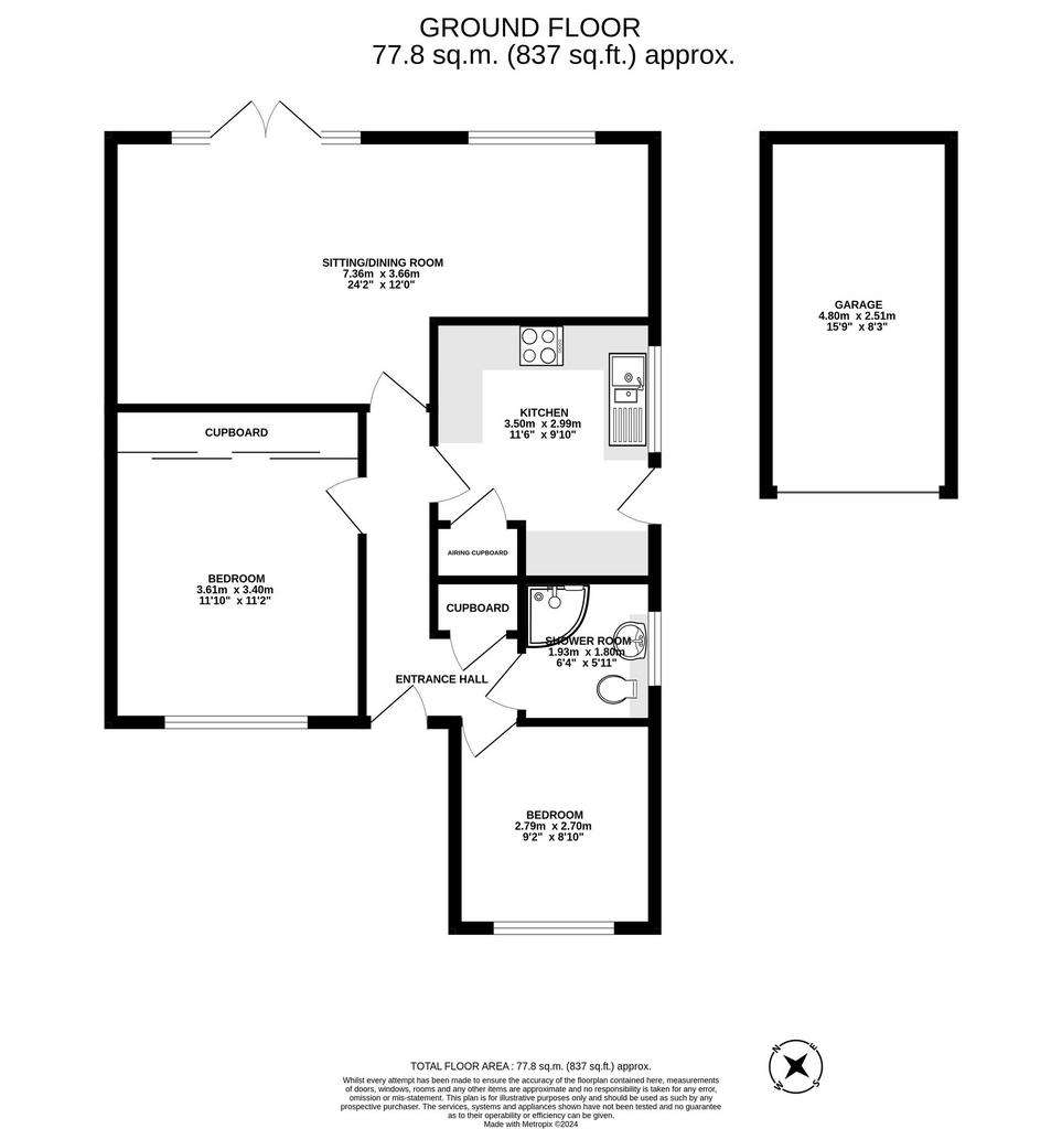 2 bedroom semi-detached bungalow for sale - floorplan