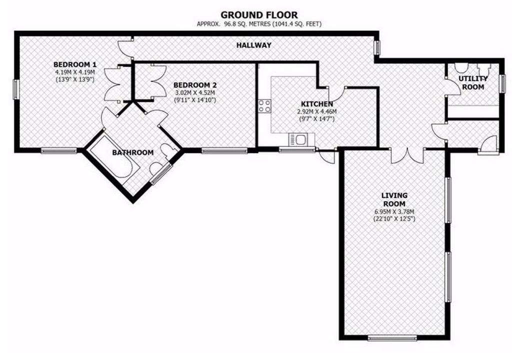 2 bedroom detached bungalow to rent - floorplan