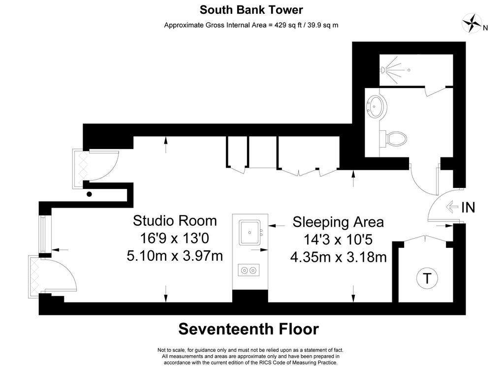 Studio flat to rent - floorplan