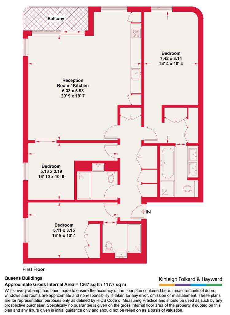 3 bedroom flat to rent - floorplan