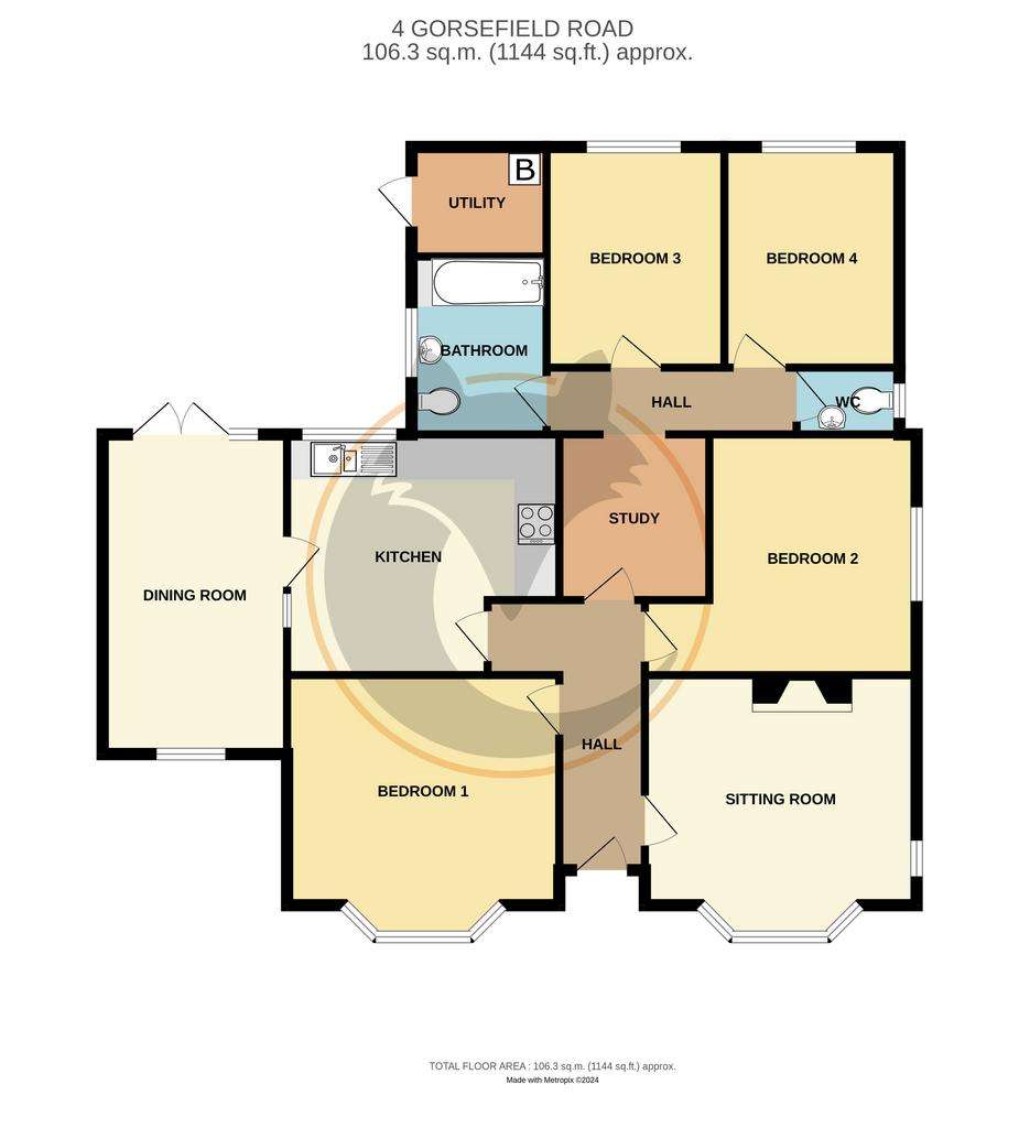 4 bedroom bungalow for sale - floorplan