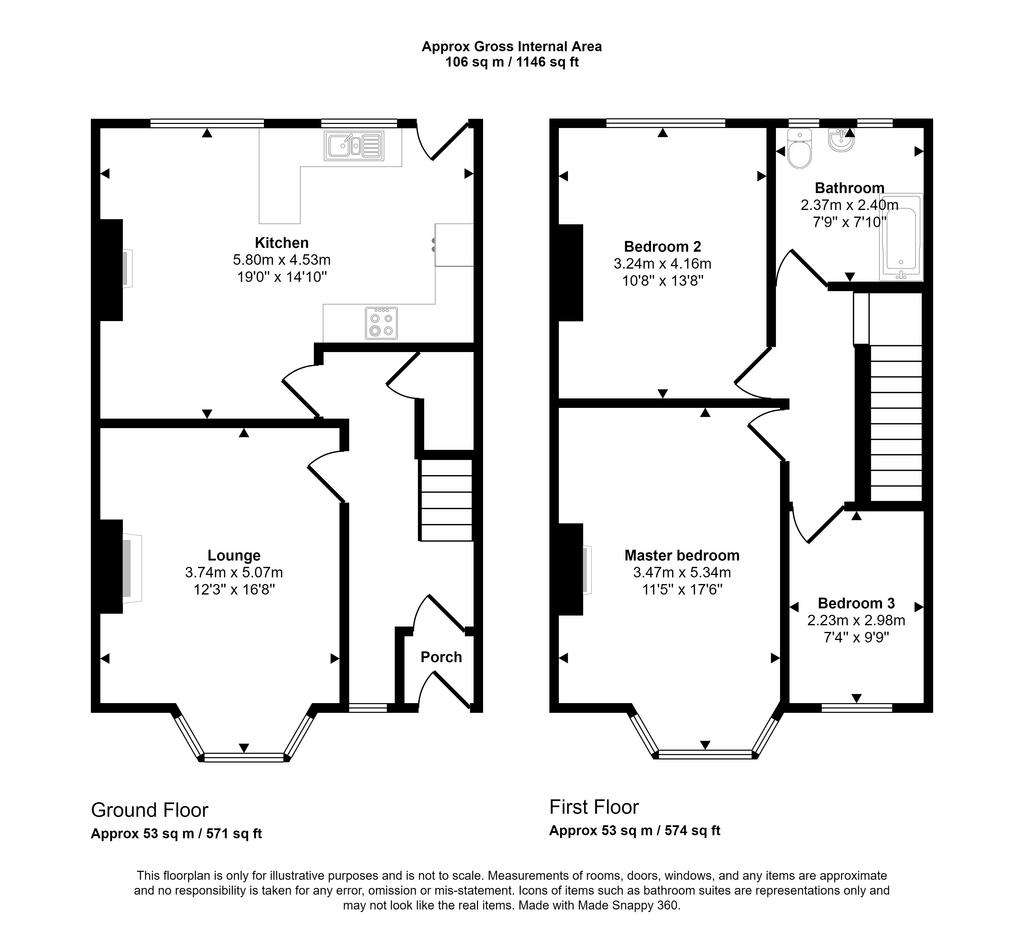 3 bedroom terraced house for sale - floorplan