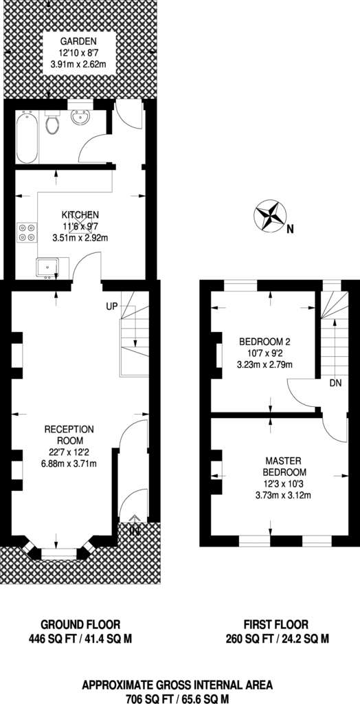 2 bedroom terraced house to rent - floorplan