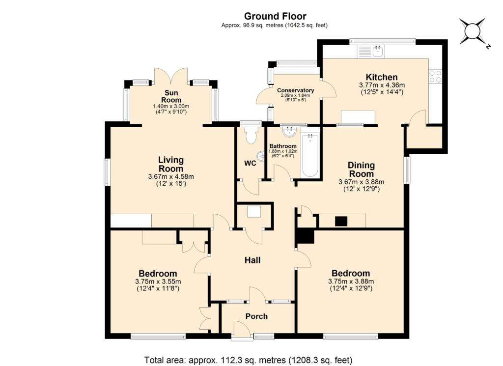 2 bedroom detached bungalow for sale - floorplan