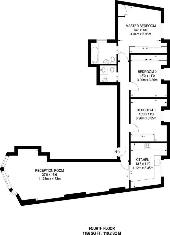 3 bedroom flat to rent - floorplan