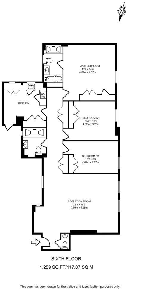 3 bedroom flat to rent - floorplan