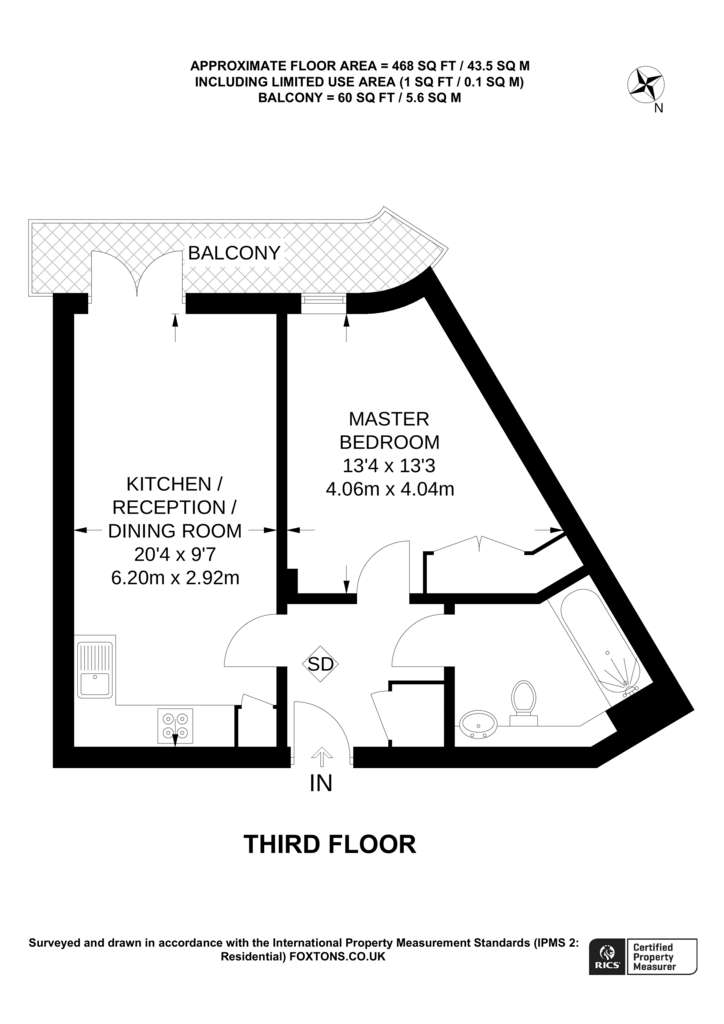 1 bedroom flat to rent - floorplan