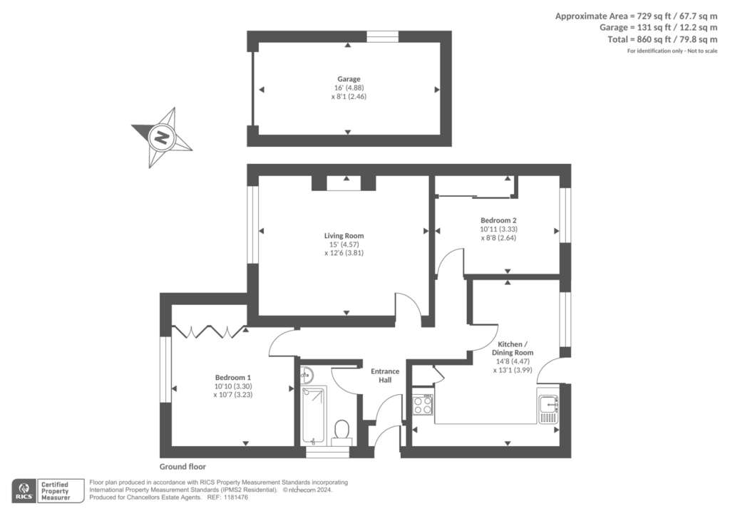 2 bedroom semi-detached bungalow for sale - floorplan