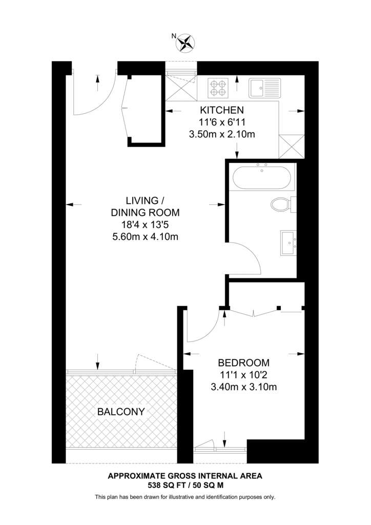 1 bedroom flat to rent - floorplan