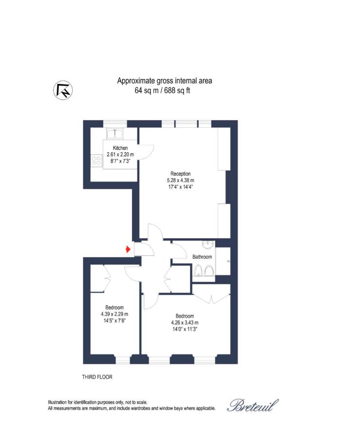 2 bedroom flat to rent - floorplan