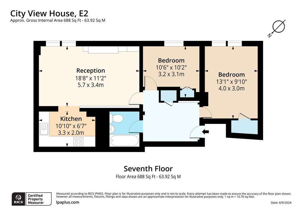 2 bedroom flat to rent - floorplan