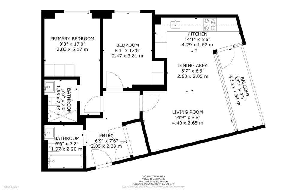 2 bedroom flat to rent - floorplan