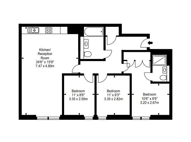 3 bedroom flat to rent - floorplan