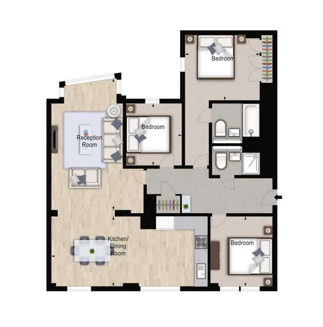 3 bedroom flat to rent - floorplan