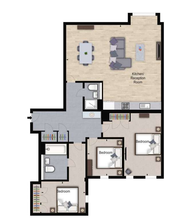 3 bedroom flat to rent - floorplan