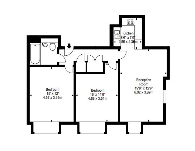 2 bedroom flat to rent - floorplan