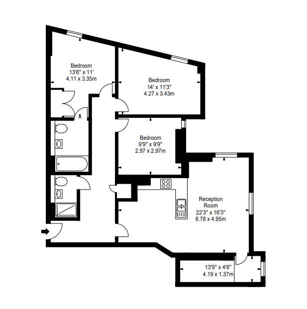 3 bedroom flat to rent - floorplan