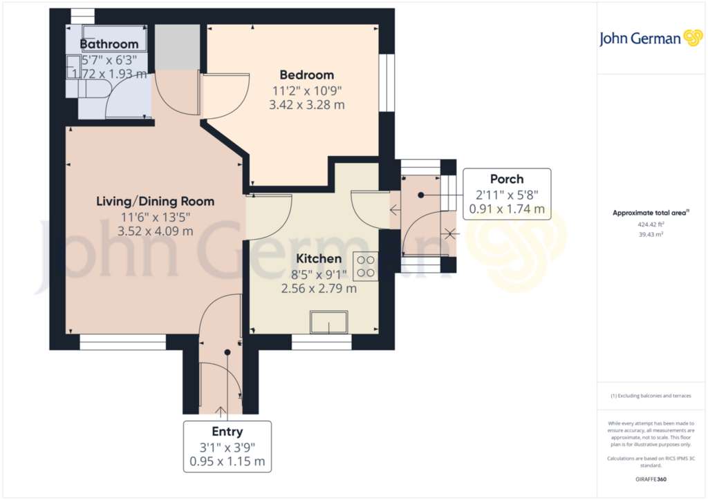 1 bedroom semi-detached bungalow for sale - floorplan