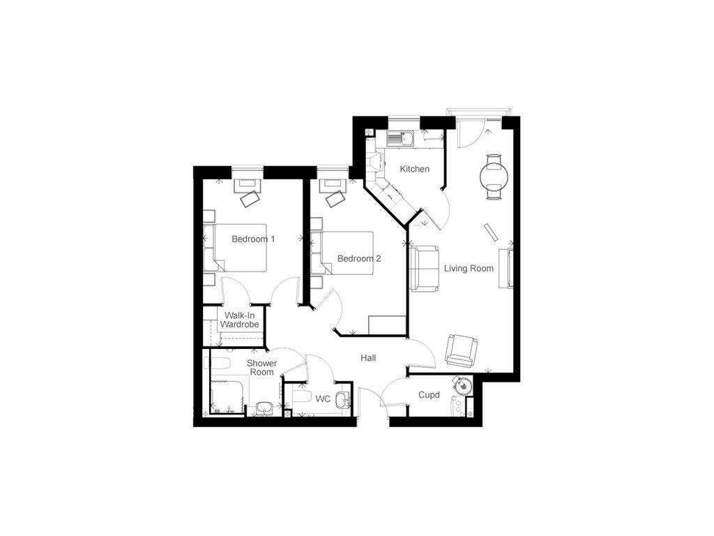 2 bedroom retirement property for sale - floorplan