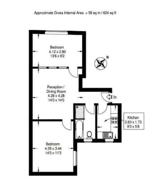 2 bedroom flat to rent - floorplan