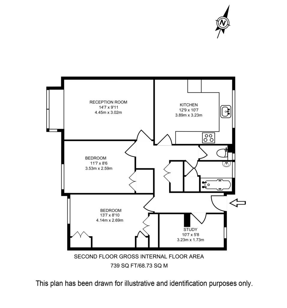 2 bedroom flat to rent - floorplan