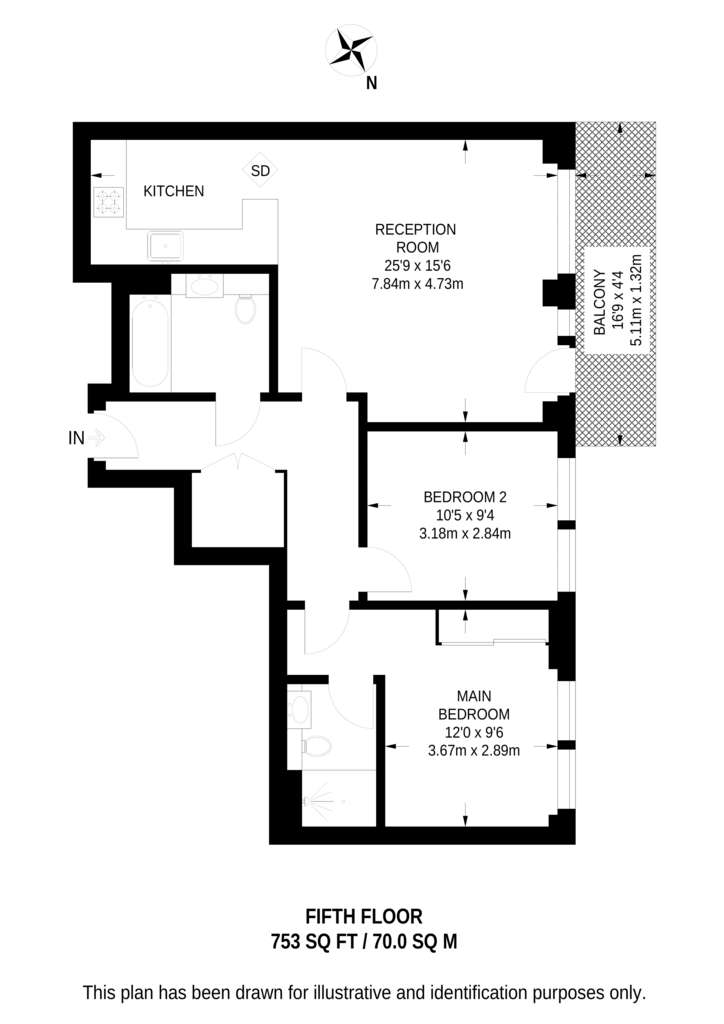 2 bedroom flat to rent - floorplan