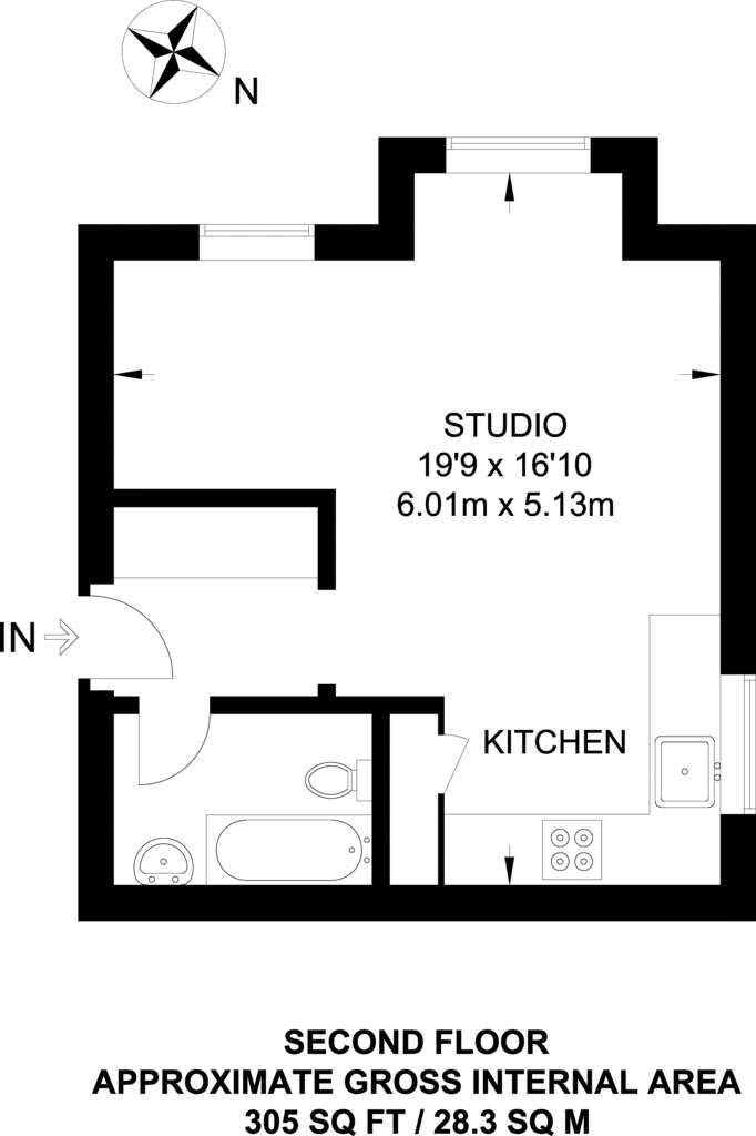 Studio flat to rent - floorplan