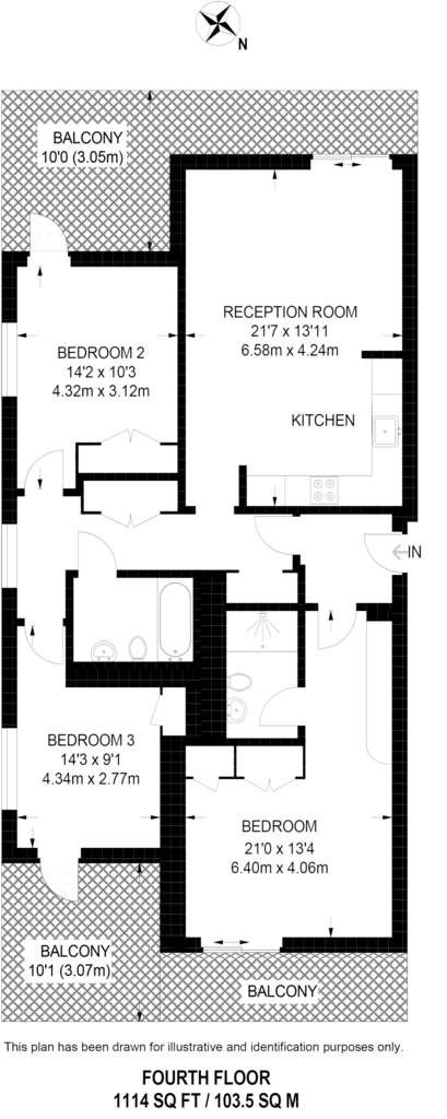 3 bedroom flat to rent - floorplan