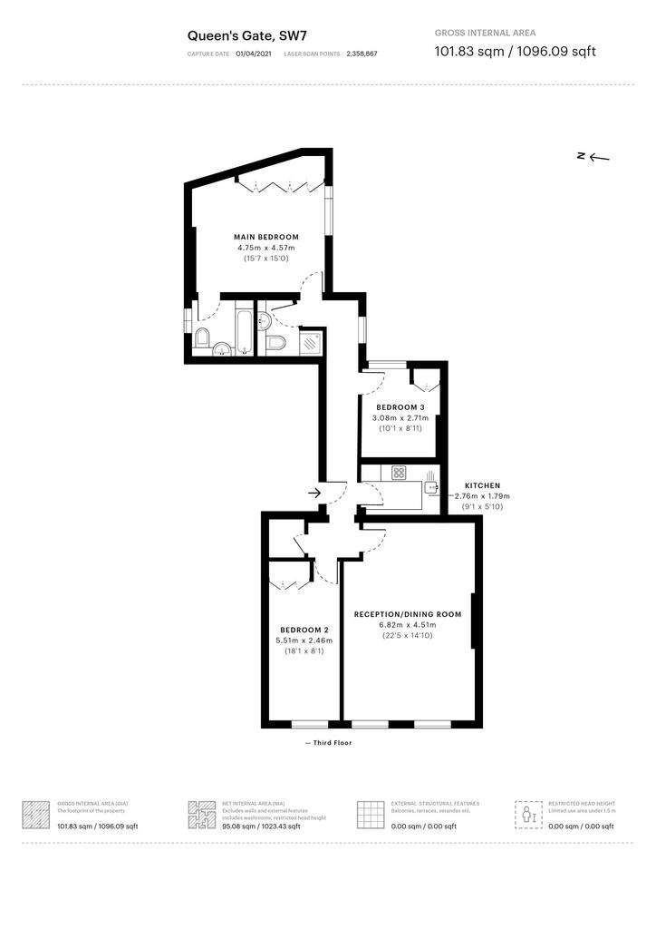 3 bedroom flat to rent - floorplan