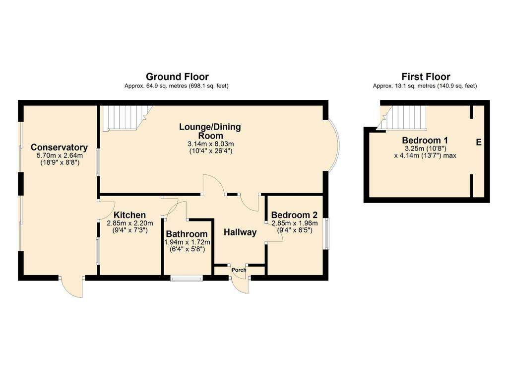 2 bedroom semi-detached bungalow for sale - floorplan