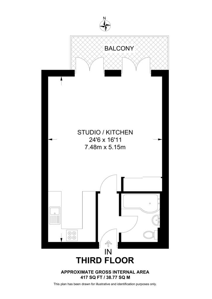 Studio flat to rent - floorplan