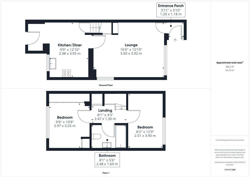 2 bedroom end of terrace house for sale - floorplan