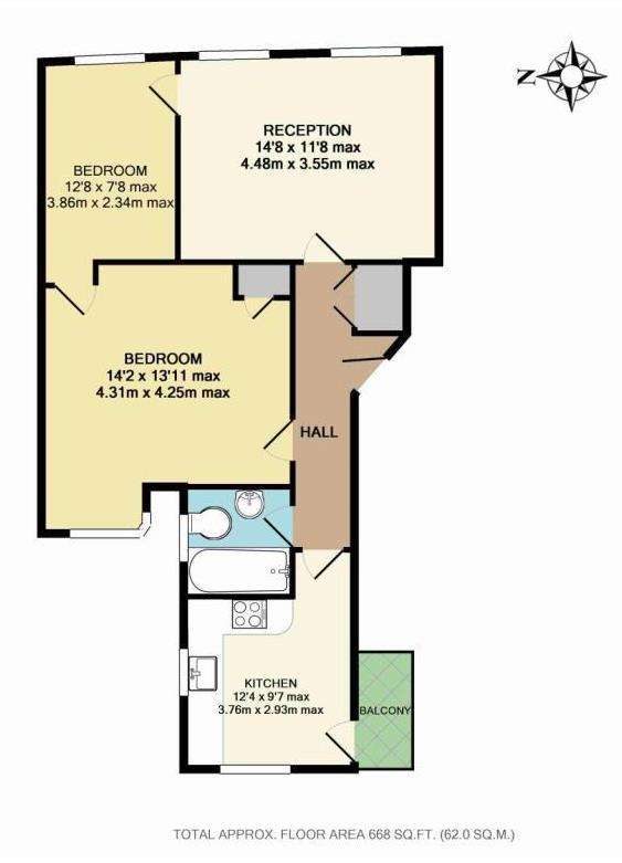 2 bedroom flat to rent - floorplan