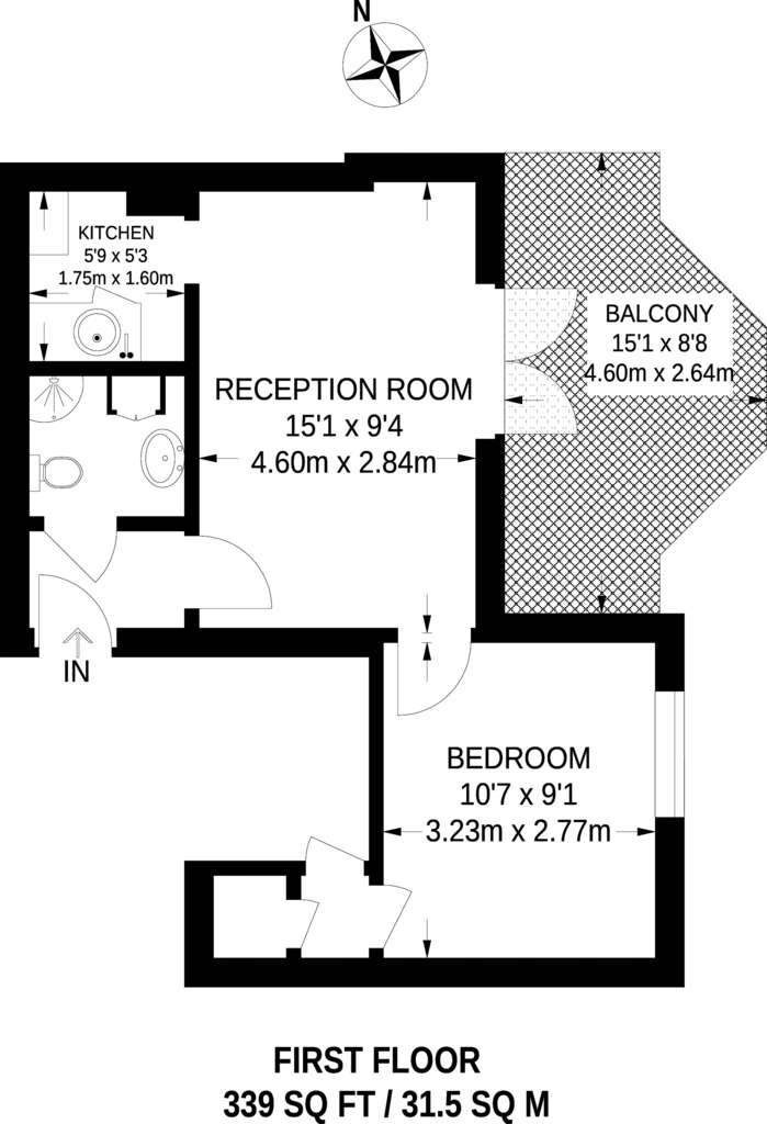 1 bedroom flat to rent - floorplan