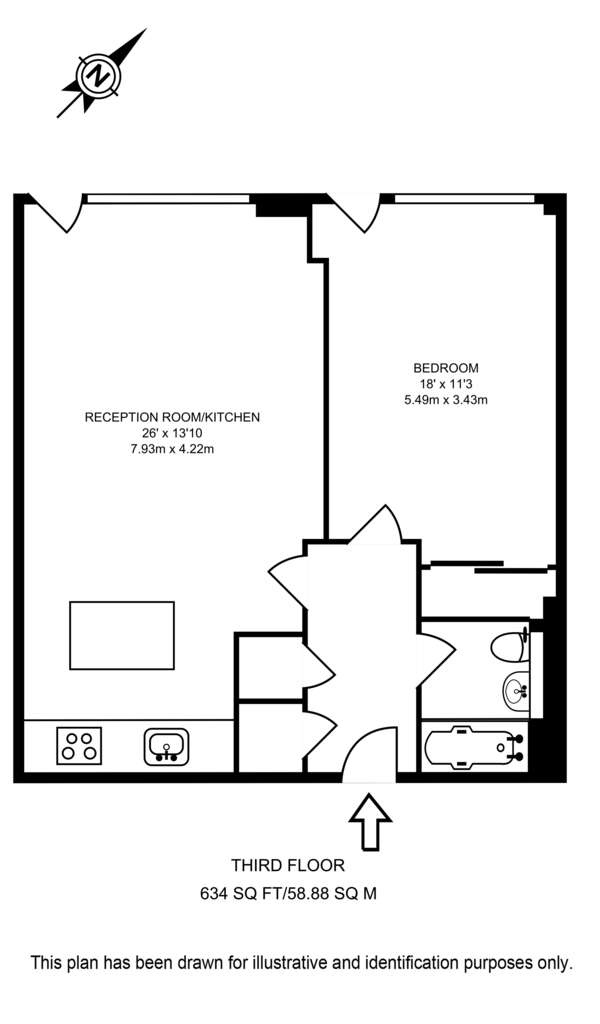 1 bedroom flat to rent - floorplan