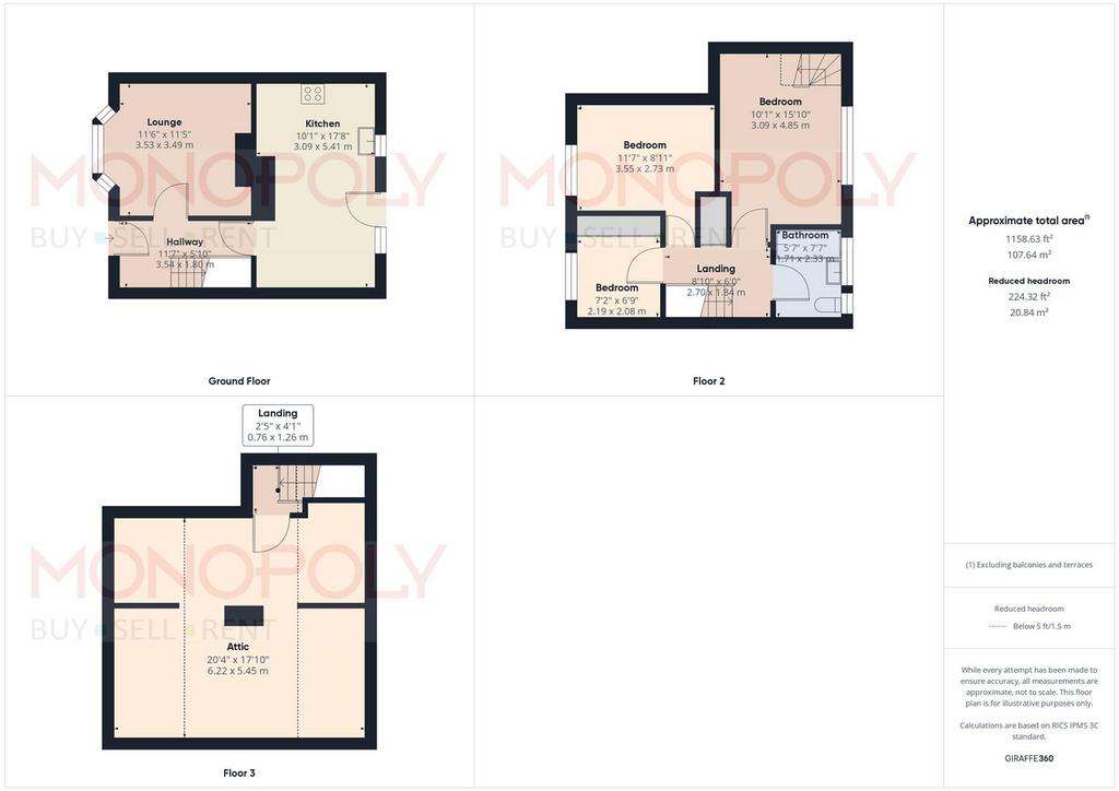 3 bedroom terraced house for sale - floorplan