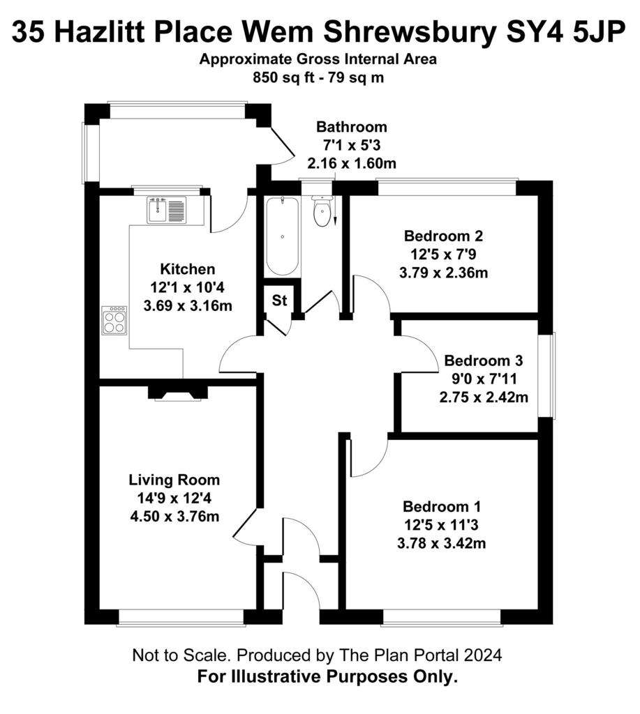 3 bedroom semi-detached bungalow for sale - floorplan