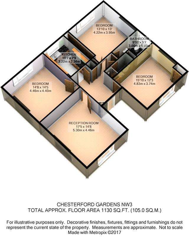 3 bedroom flat to rent - floorplan