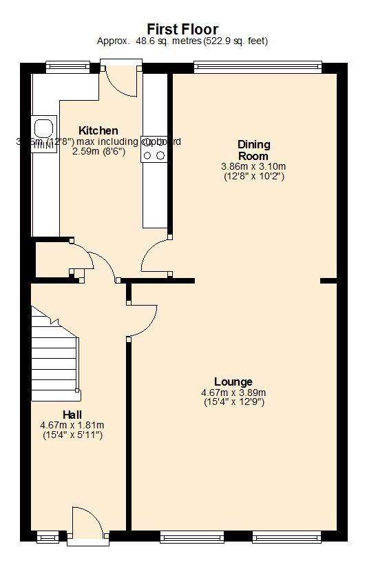 3 bedroom terraced house for sale - floorplan