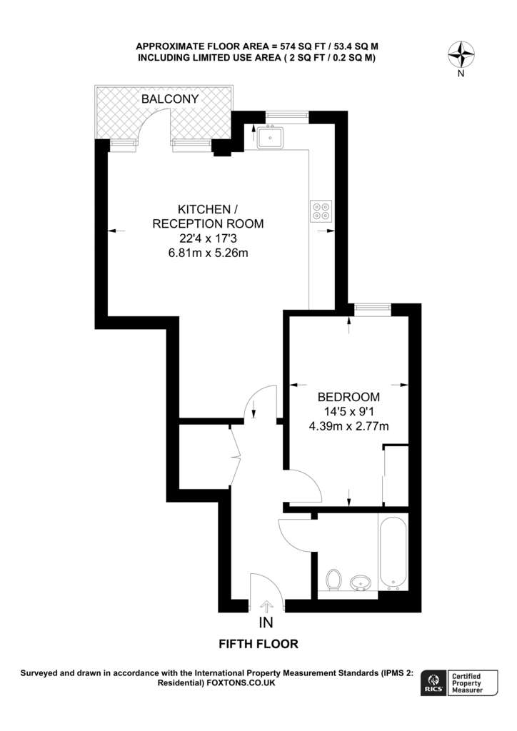 1 bedroom flat to rent - floorplan