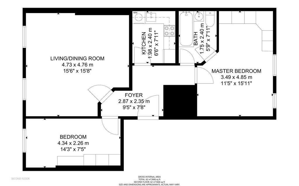 2 bedroom flat to rent - floorplan