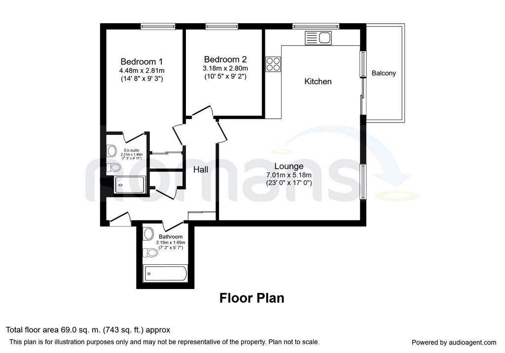 2 bedroom flat to rent - floorplan