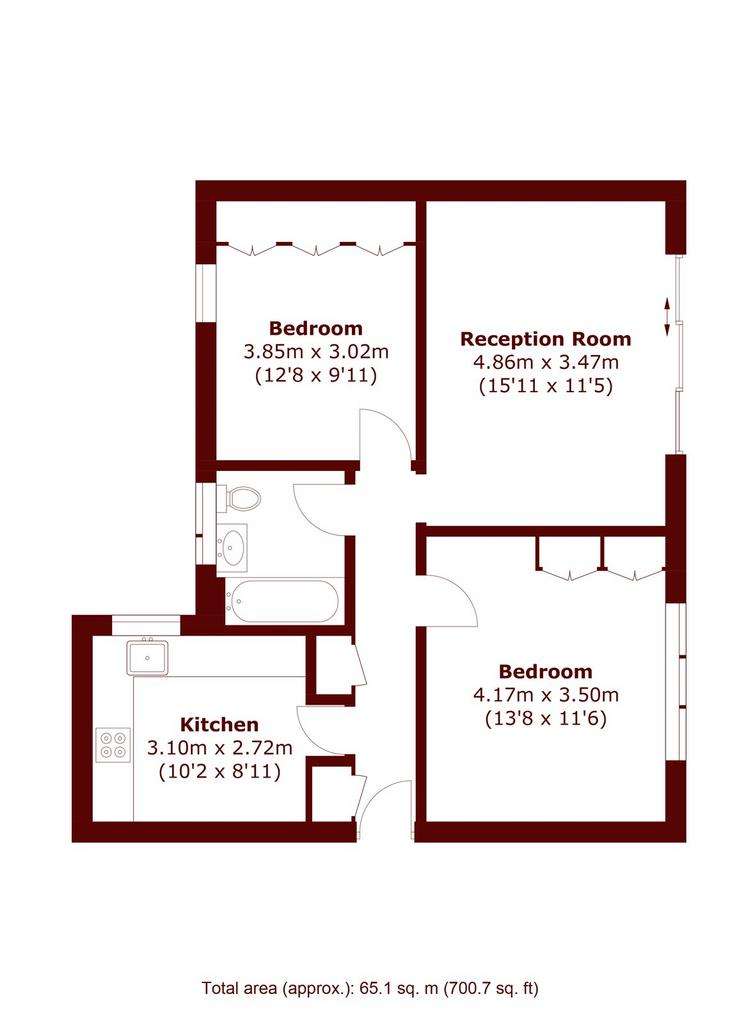 2 bedroom flat to rent - floorplan