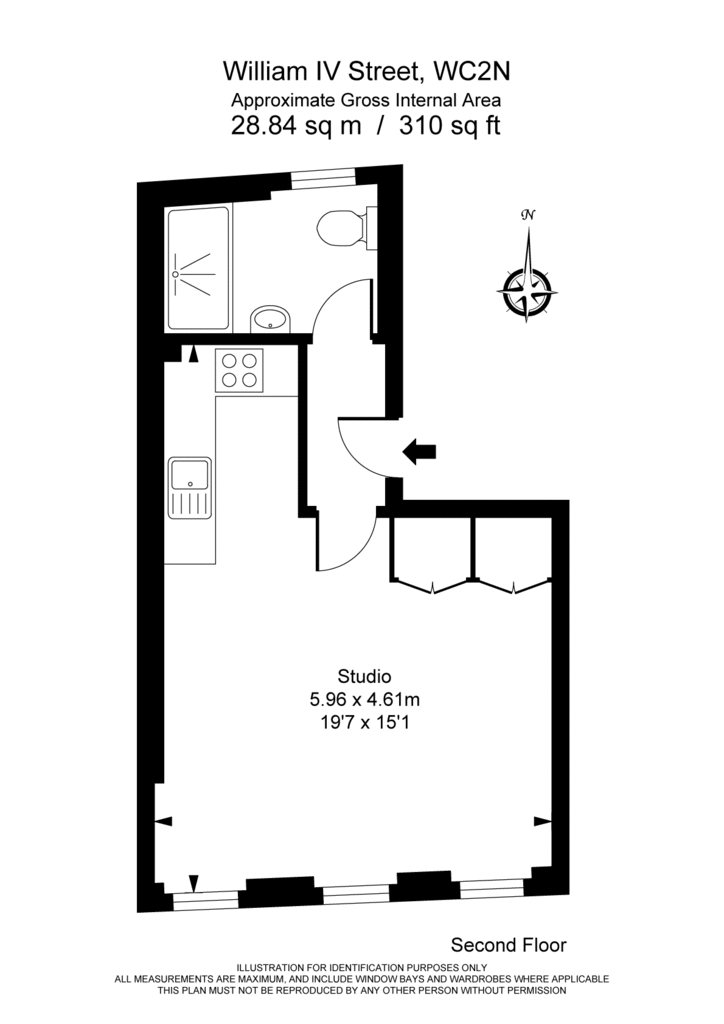 Studio flat to rent - floorplan